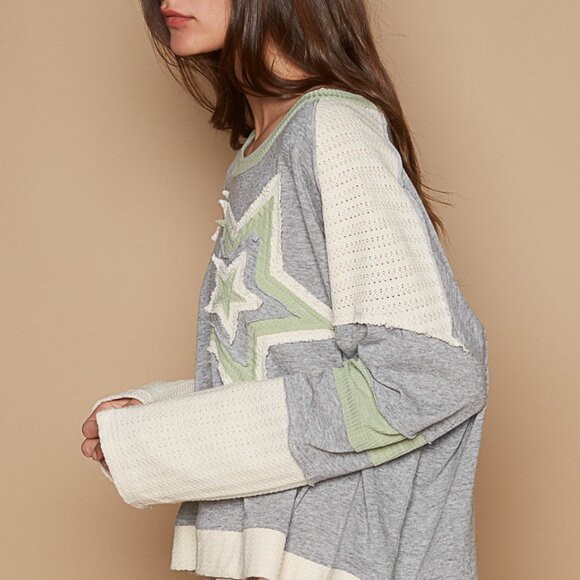 020 POL Shining Star Patchwork Long Sleeve Pull On Top NWOT Size Small - Picture 4 of 11